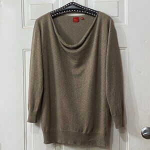 Red Saks Fifth Avenue Sweater Sz M Cashmere Taupe Gold Metallic Cowl Neck